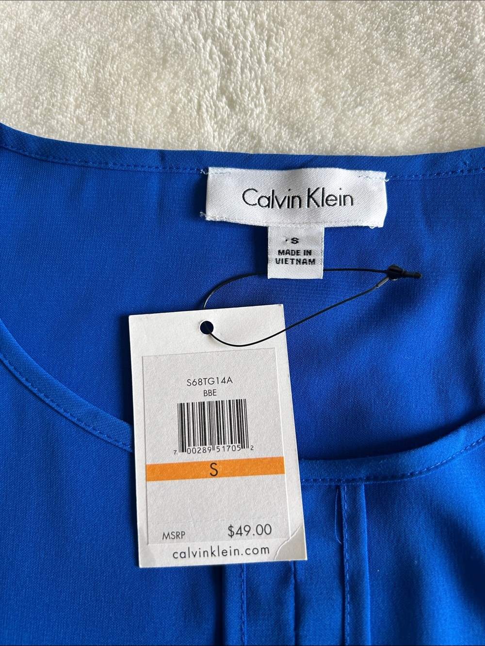 Calvin Klein Bright Blue Sleeveless Pleat-Front Tank Top Size S, NWT - Picture 2 of 8